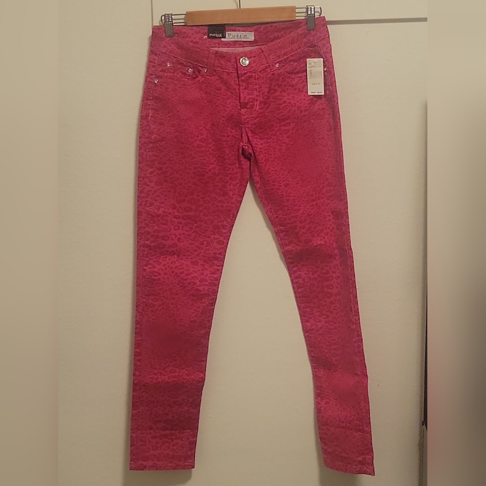 Vintage Puzzle Jeans Junior Pink Leopard Denim Jeans